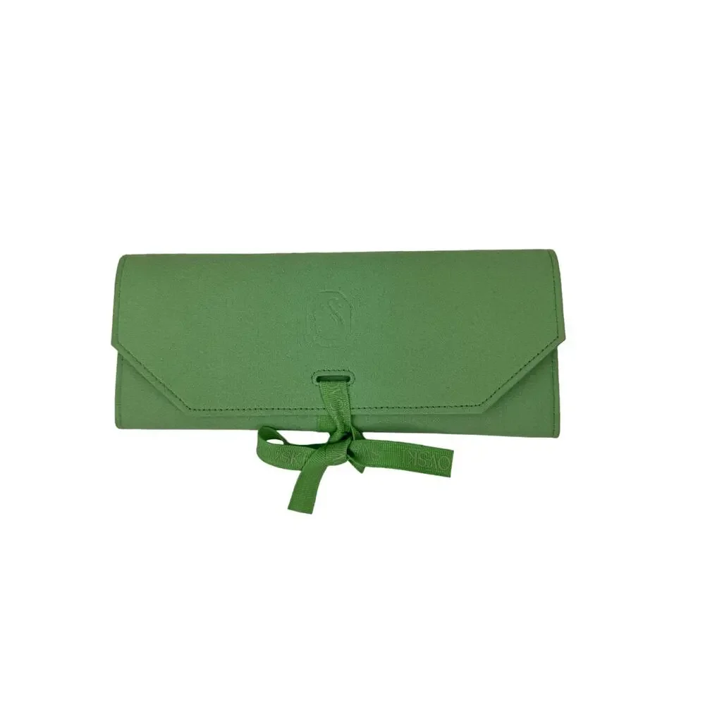 Swarovski Green Handbag Faux Leather Iconic Swan Travel Jewelry Roll Pouch NEW